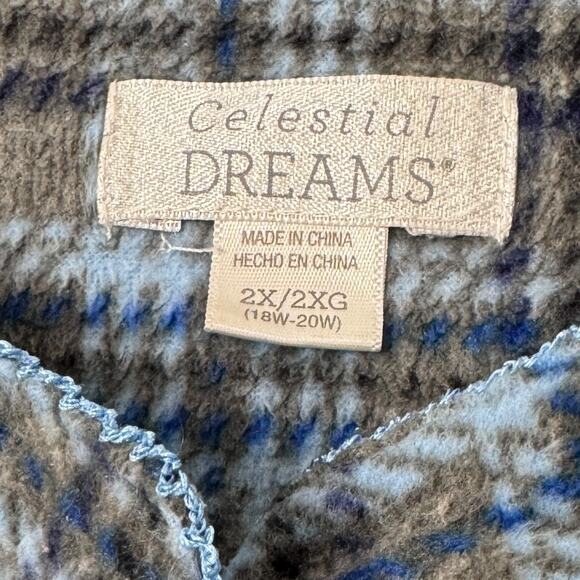 Vtg Celestial Dreams Fleece Nightgown 2X Blue Plaid Grandmacore Cottagecore Cozy - Picture 6 of 12